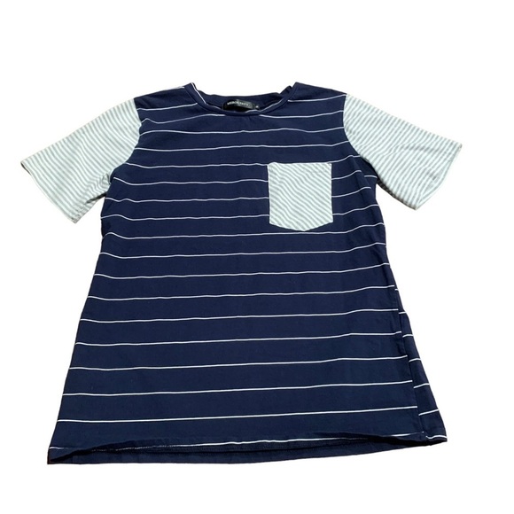 Merokeety Women’s Short Sleeve Striped T-Shirt Contrasting Pocket Sleeves Size M - Picture 1 of 6